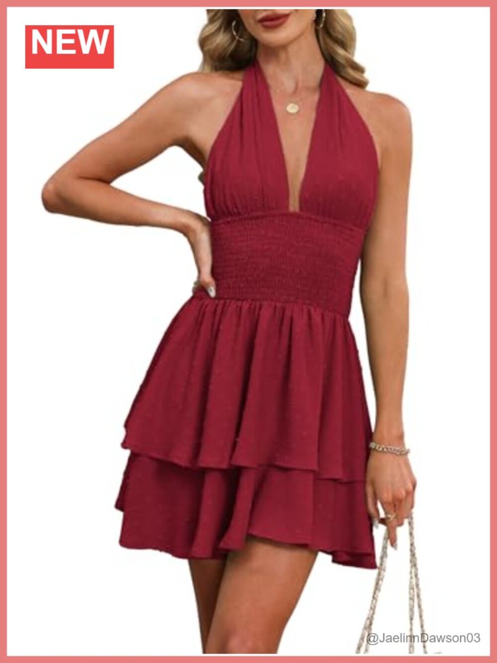 Swiss Dot Halter Mini Dress Smocked Waist Backless Ruffle A-Line Skater